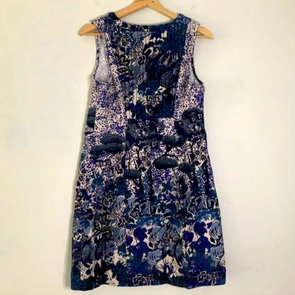 Anthropologie Maeve Savannah Floral Shift Mini Dress Size 2 Blue Cotton Pullover - Picture 3 of 8